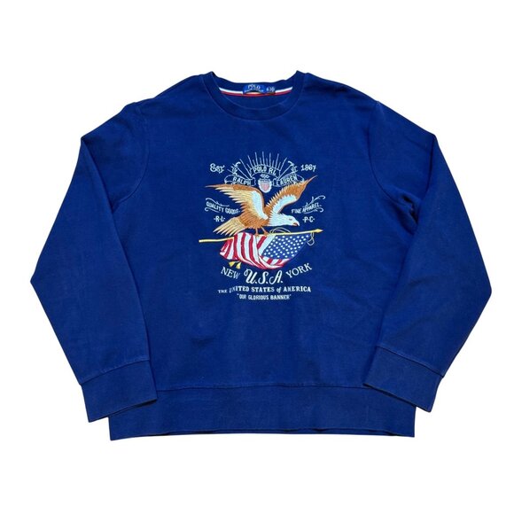 Polo Ralph Lauren Eagle USA Embroidered Sweatshirt Navy Blue XL - Picture 1 of 8